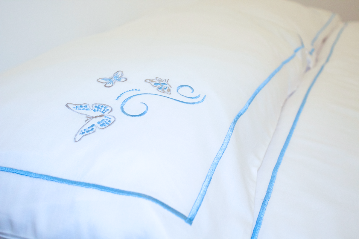 Blue Embroidered Butterflies Pillow Cases