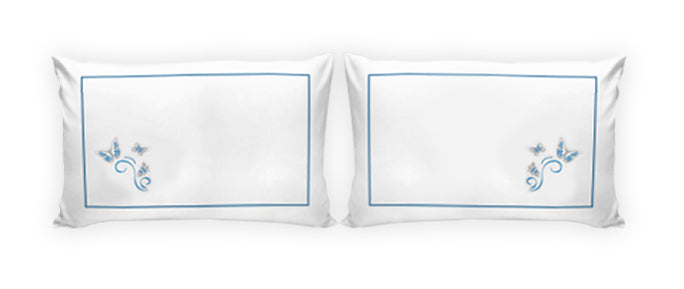 Blue Embroidered Butterflies Pillow Cases
