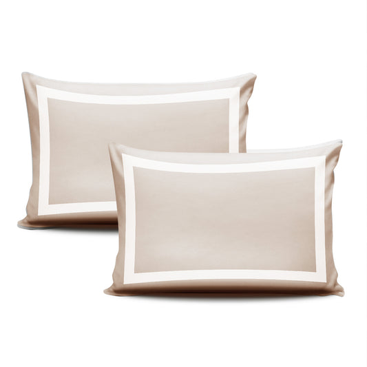 White Border on Beige Pillow Cases 500TC