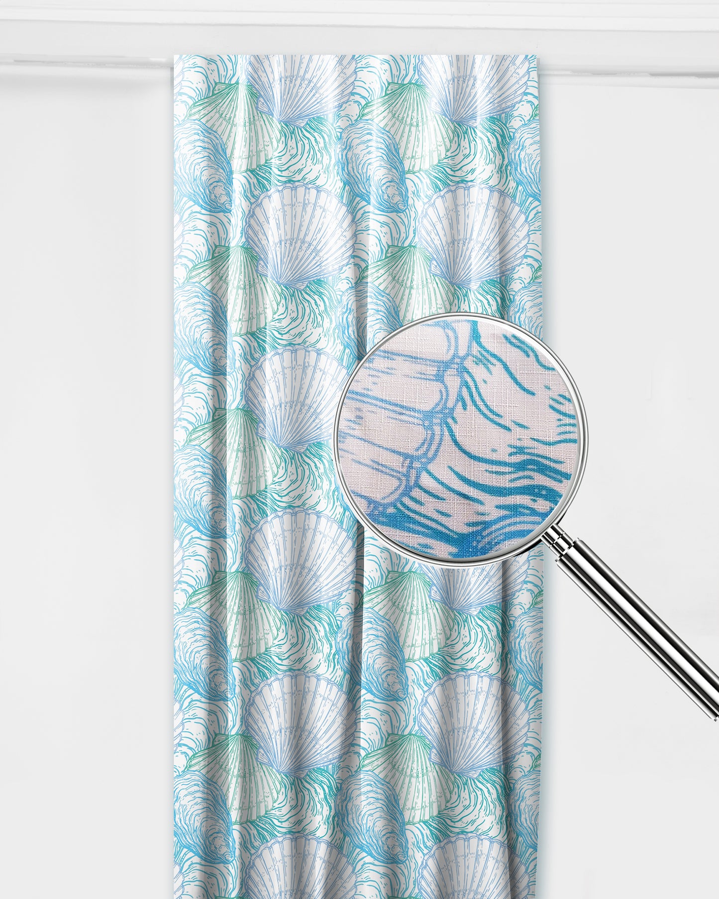 Blue Wavy Shells Curtain